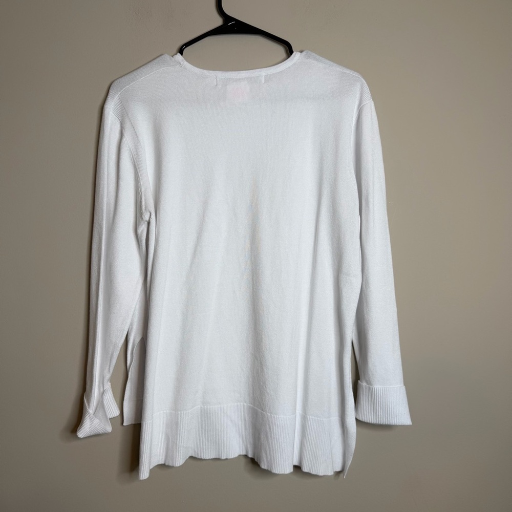 Gretchen Scott Sneak a Peek Sweater White High Low Knit Top Size Small - Picture 9 of 10